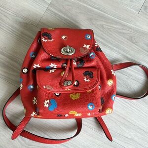 Coach Mini Backpack Purse - Red with Flowers
